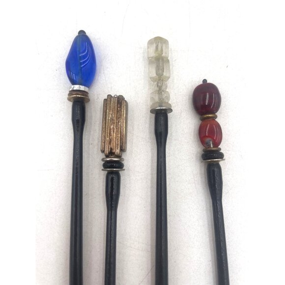 Set Of 4 Vintage Hair Sticks With Beaded Tips To Glam Up Your Bun Or Channel You - Picture 2 of 5